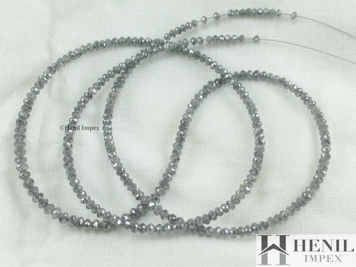 15.00 Ct Salt and Pepper Polished Round Shape Loose Diamonds Beads 16" Strand Necklace Chain wt Silver Clasp