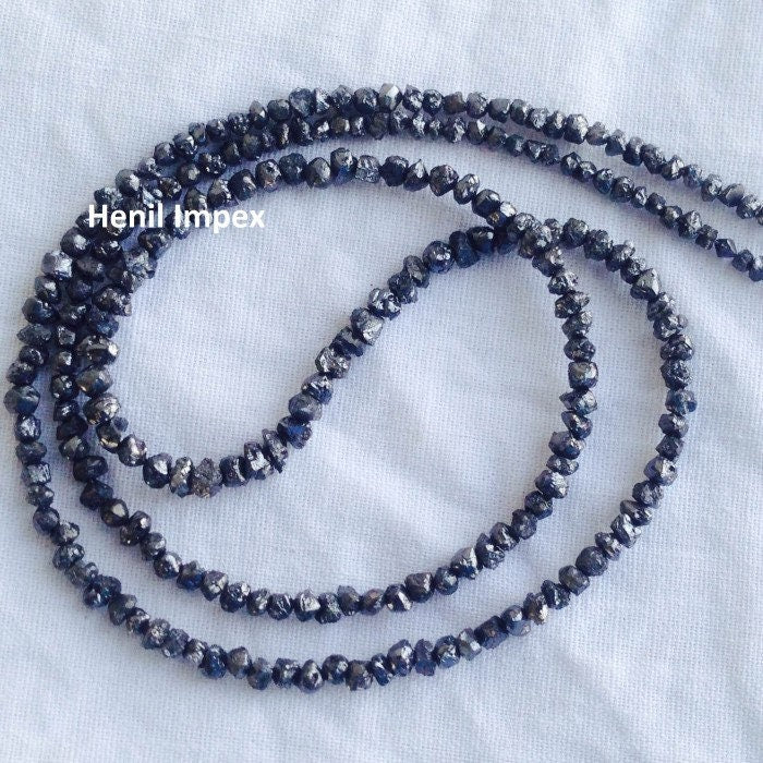 22+ Carat Rare Natural Jet Black Loose Rough Diamonds Beads 20" Strand / Necklace Chain wt 925 Silver Clasp