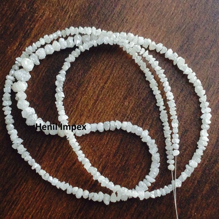 20.00 Ct Natural White Color Raw Uncut Loose Diamond Beads 16" Strand wt Silver Clasp, Rough Diamond Beads