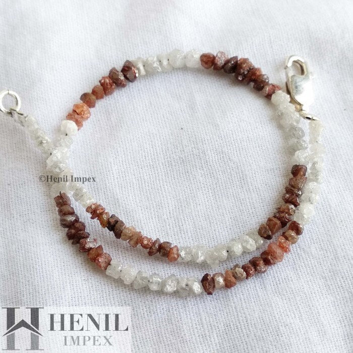 8.00 Carats White Red Color Rough Diamonds Beads 6.50" Bracelet wt Silver Clasp, Wholesale Loose Uncut Diamond