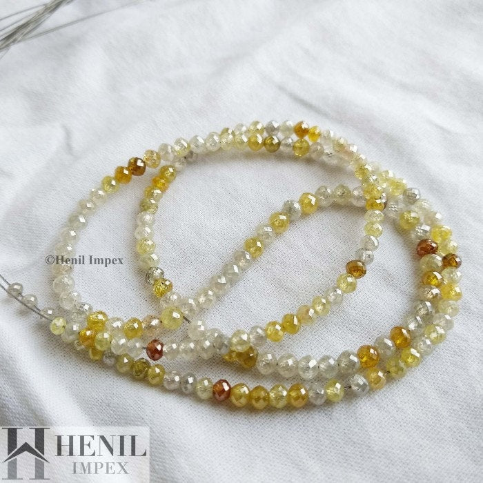 Fancy Color Round Ball's Cut Diamonds Beads, Multi Color Polished Loose Diamond Beads 16" Strand Necklace Chain, 30+ Carat