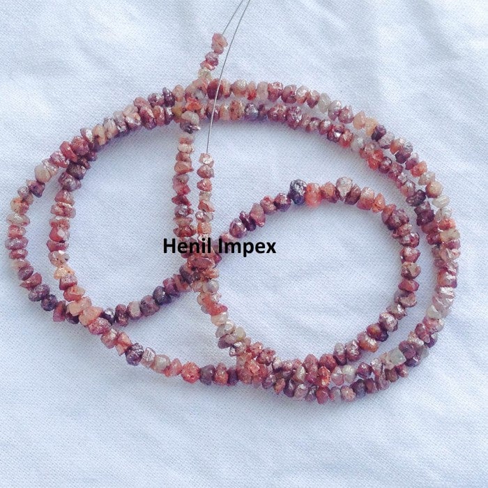 20 Carat Full Strand Natural Red Rough Diamond Beads 2mm-3mm 16inch long Strand Necklace wt Silver Clasp