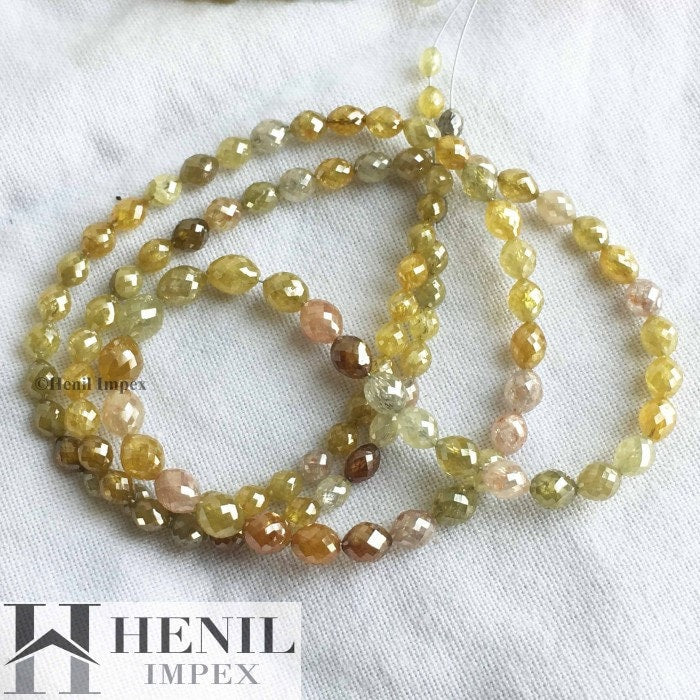 Natural Fancy Color Loose Diamonds Beads Strand - 30+ ct Natural Fancy Multi Color Faceted Loose Drum Diamonds Beads 16" Strand Necklace