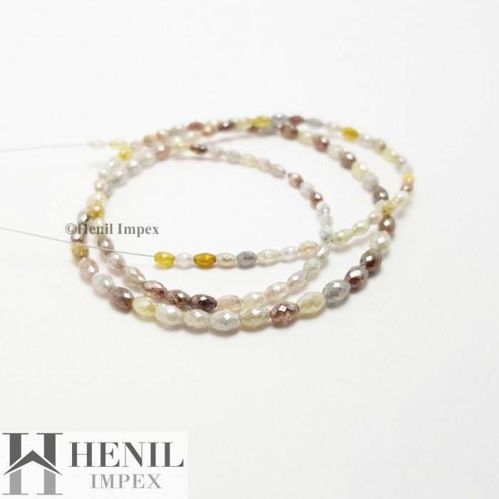 Polished Diamond Beads, Faceted Drum Diamond Beads, 25+ Ct Multi Color Polished Loose Diamonds, 2.0 mm To 4.0 mm Each, 16" Strand Necklace