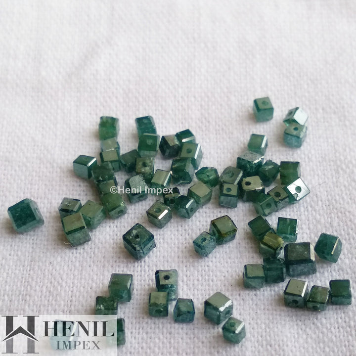 5.02 Ct Lot 1.50 to 2.00 MM Size Natural Blue Polished Cube Loose Diamonds Beads wt Drilled Hole