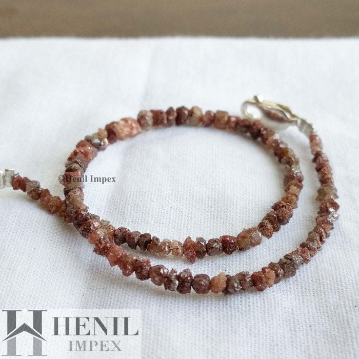 Red Diamond, 8.00 Carat Natural Red Color Rough Loose Diamonds Beads 6.50" Bracelet wt Silver Clasp