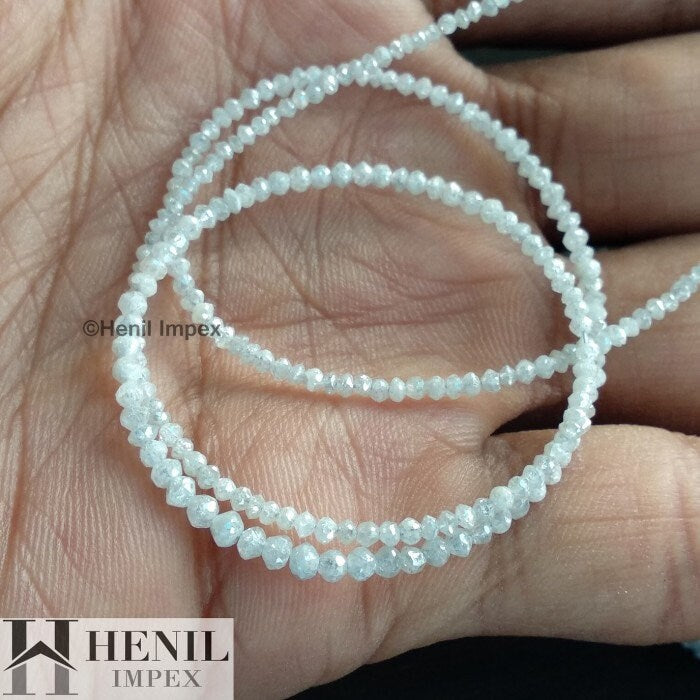 13.00 Carat Natural White Color Polished Round Loose Diamonds Beads 16" Strand Necklace, 1.50 to 2.25 MM Size