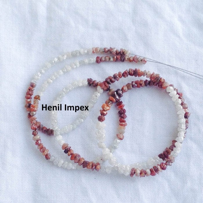 20 ct natural white red rough uncut loose diamond beads 16" strand chain wt silver clasp