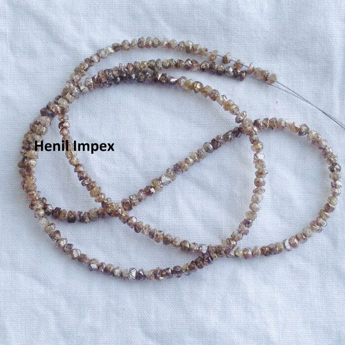 Natural Brown Color Raw Rough Diamonds Beads 16" Strand Chain Necklace wt Silver Clasp 20 Cts