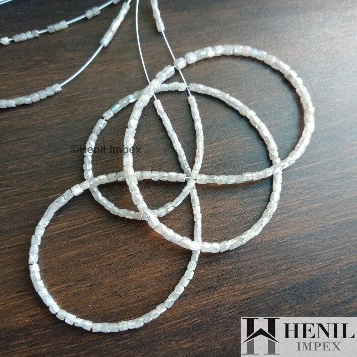 15.00 Ct Natural Gray Color Pipe Tube Loose Diamond Beads 16" Strand Necklace wt Silver Clasp