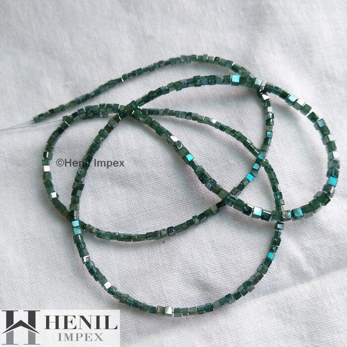 8.00 Ct Natural Blue Cube Loose Diamond Beads 7" Bracelet Chain wt Silver Clasp, 1.50mm To 2.00mm Size
