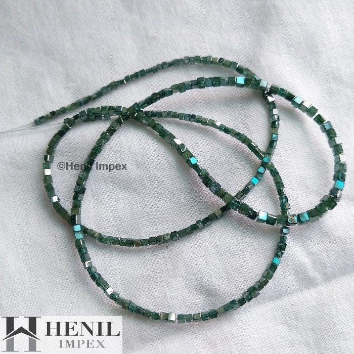13.00 Ct Wholesale Fancy Blue Color Cube Loose Diamond Beads 16 Inch Strand Necklace Wt Silver Clasp