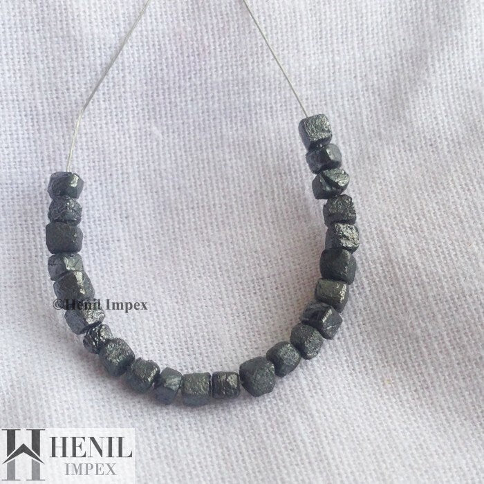 2.00 Ct Natural Black Cube Rough Loose Diamond Beads wt Drilled Hole for Necklace