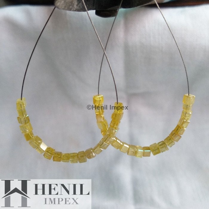 3.00 Ct Natural Yellow Color Cube Polished Loose Diamonds Beads for Earring Set, 1.5 to 2.0 MM Size