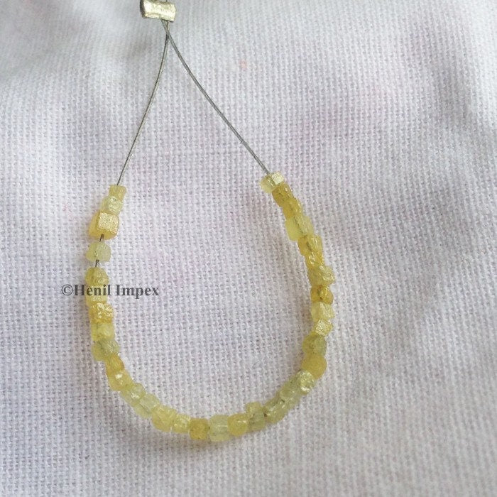 2.00 Ct 1.50-2.00 MM Natural Yellow Color Cube Raw Rough Loose Diamond Beads wt Drilled Hole for Jewelry