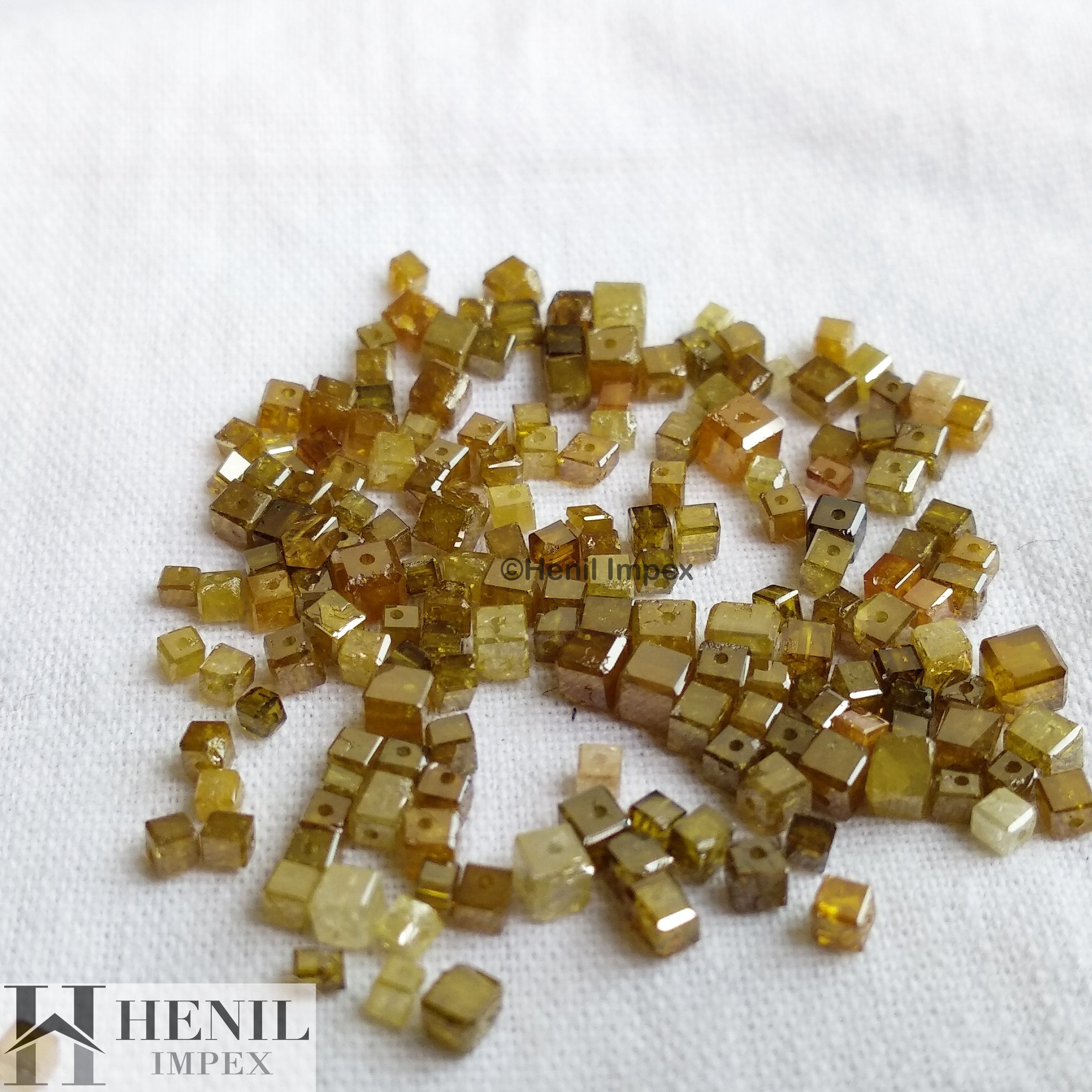 1.00 Ct Lot 1.50-2.00 MM Natural Dark Yellow Color Polished Cube Loose Diamonds Beads wt Drilled Hole