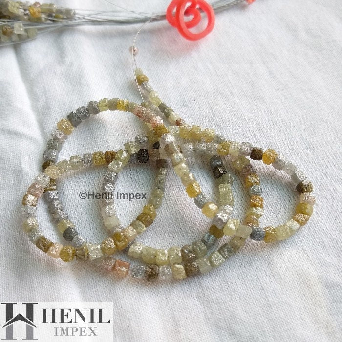 Natural Cube Rough Diamond, Fancy Multi Color Raw Loose Diamonds Beads 16" Strand 15 Ct 1.5-2.0 MM Chain Necklace
