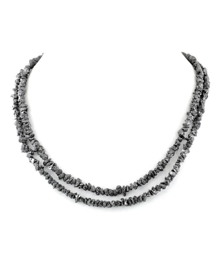 2 Strand Natural Rough Diamond 20 Carat Rare Fancy Jet Black Color Raw Loose Diamonds Beads 16" Strand / Necklace Chain