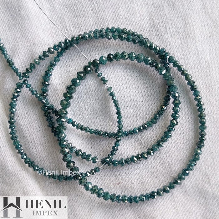13.00 Carat Natural Blue Polished Round Loose Diamonds Beads 16" Strand Necklace 1.50 to 2.25 MM Size