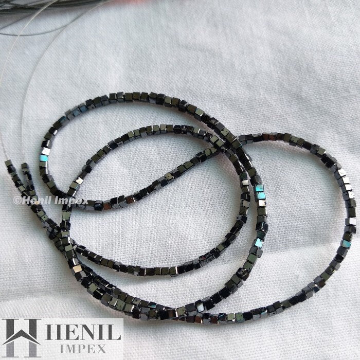 8.00 Ct Fancy Black Color Cube Polished Loose Diamond Beads 7" Bracelet wt Silver Clasp
