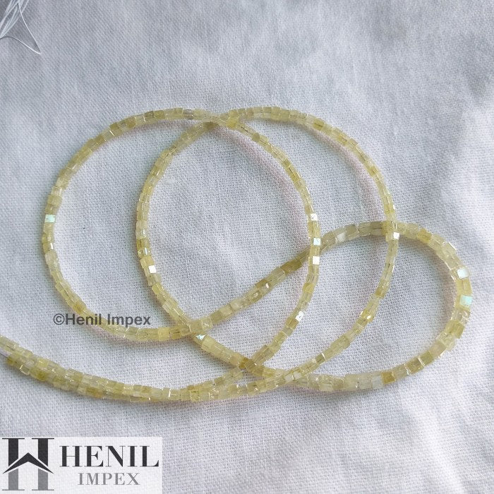 8.00 Ct 1.50 to 2.00 MM Natural Light Yellow Cube Polished Loose Diamond Beads 7" Bracelet with Silver Clasp