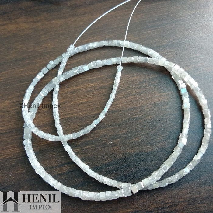 20.00 Ct Natural Gray Color Cube Square Loose Diamond Beads 16" Strand Necklace wt Silver Clasp 1.50 to 2.50 MM