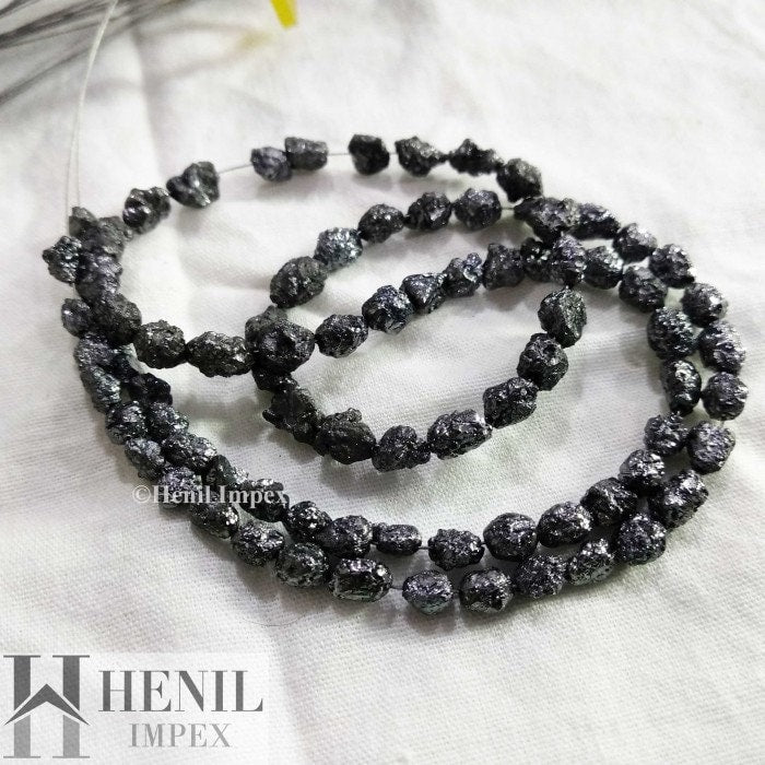 Rough Diamond Beads, Natural Black Long Drilled Raw Diamond Beads 16" Strand, 3.0-5.0 MM Size 50 Cts Conflict Free Raw Loose Diamond Beads