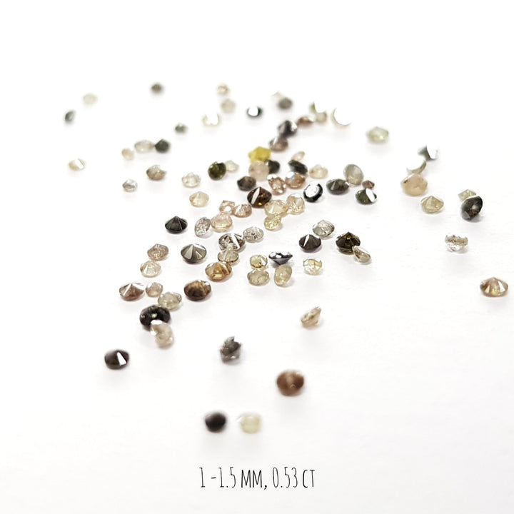 1.00 to 1.50 mm Natural Round Diamond - Fancy Salt and Pepper Diamonds - Round Brilliant Cut Loose Diamonds - 0.53 Carat Lot Natural Diamond
