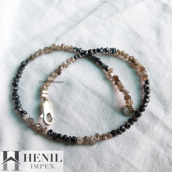 8.00 Cts 1.75 to 2.50 MM Natural Brown & Black Raw Rough Diamonds Beads 6.50" Bracelet wt Silver Clasp