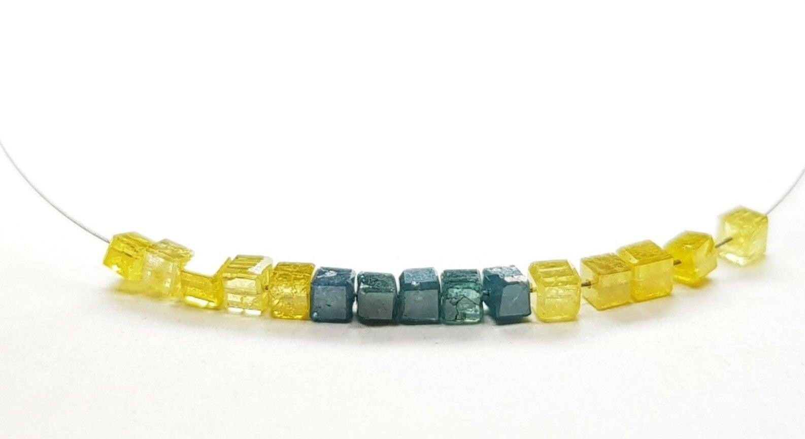 1.00 TCW Lot 1.50 to 2.00 MM Natural Yellow Blue Color Polished Cube Loose Diamonds Beads with Drilled Hole for Jewelry