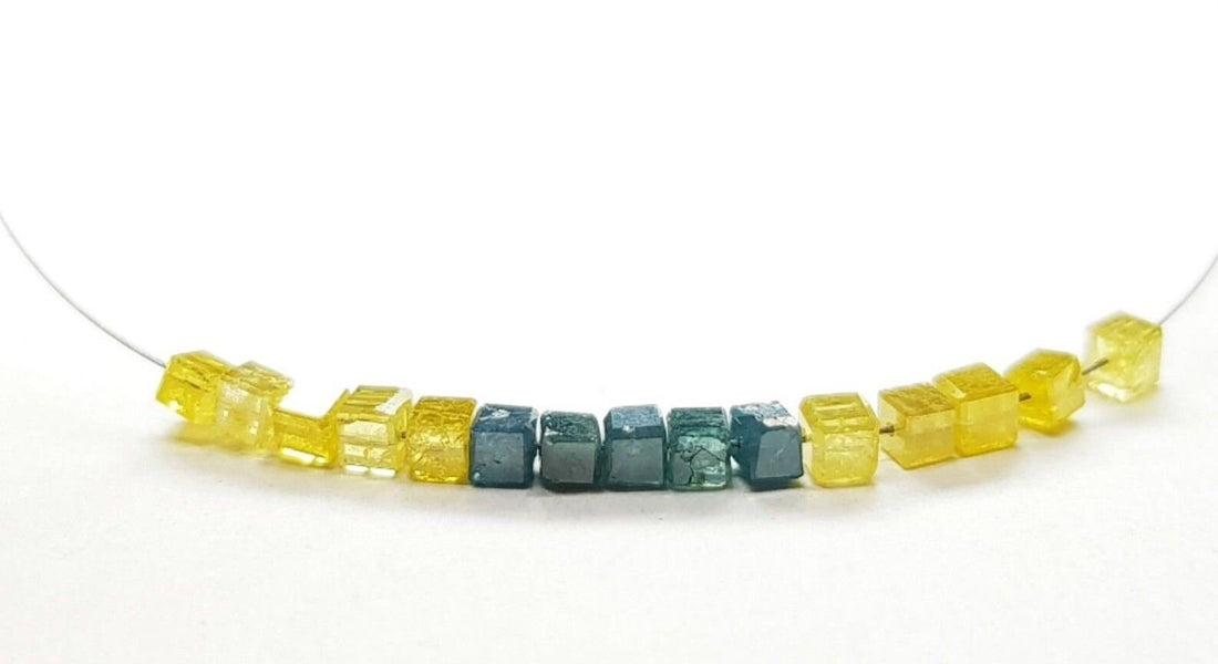 1.00 TCW Lot 1.50 to 2.00 MM Natural Yellow Blue Color Polished Cube Loose Diamonds Beads with Drilled Hole for Jewelry