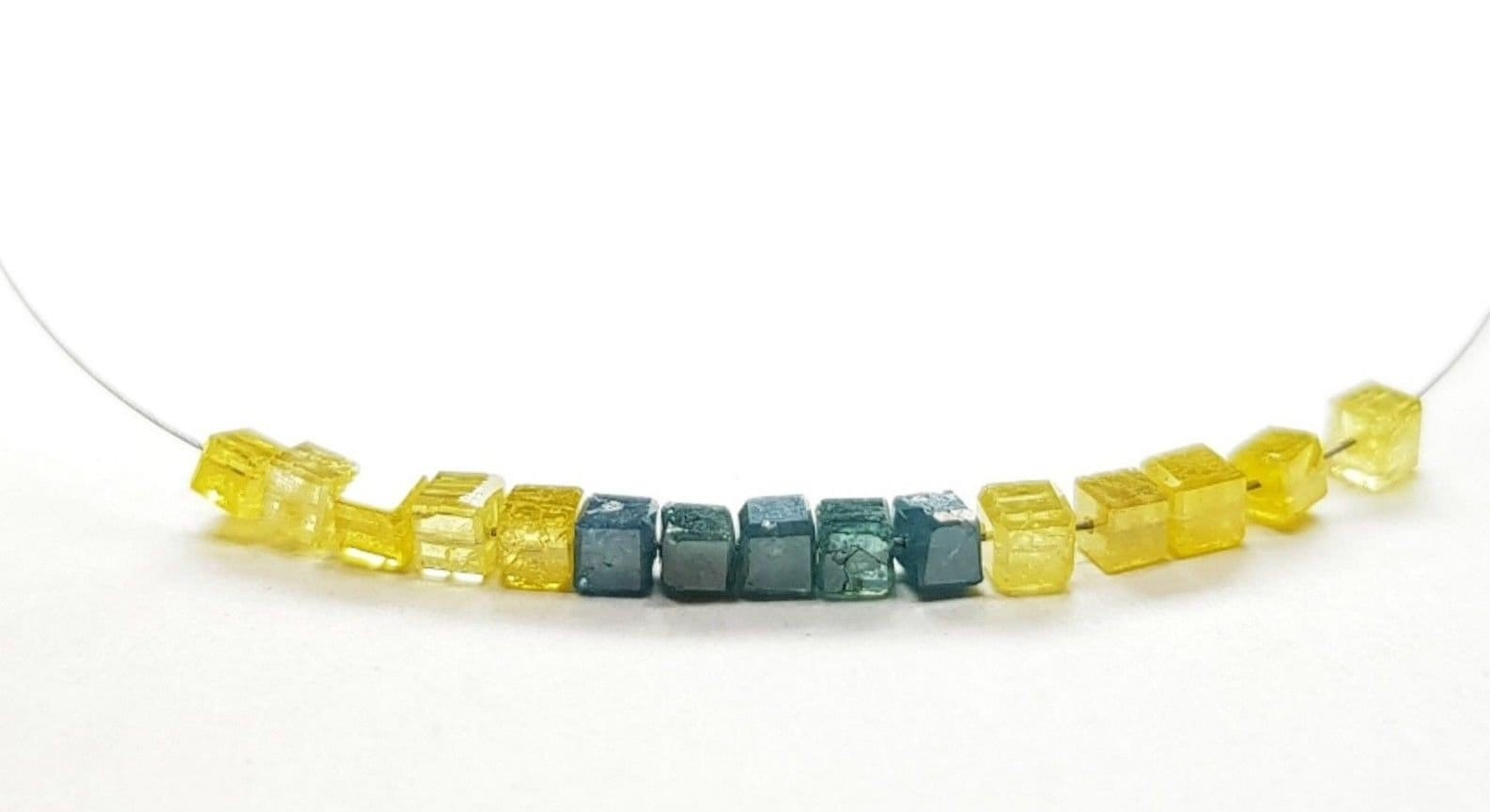 2.00 TCW Lot 1.00 to 1.50 MM Fancy Yellow Blue Color Loose Diamonds Polished Cube Diamonds Beads with Drilled, Sparkling Natural Loose Diamond