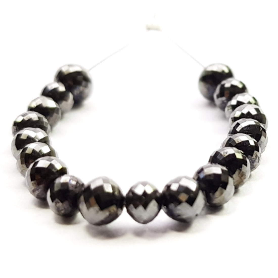 14 ct 3.0 to 4.0 mm Fancy Black Color Ball's Cut Round Diamond Beads 6.50" Bracelet