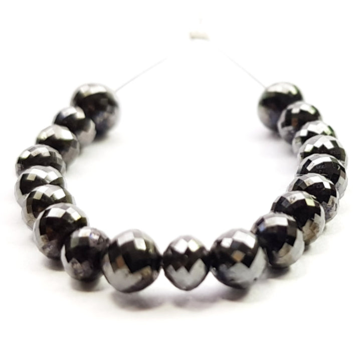 14 ct 3.0 to 4.0 mm Fancy Black Color Ball's Cut Round Diamond Beads 6.50" Bracelet