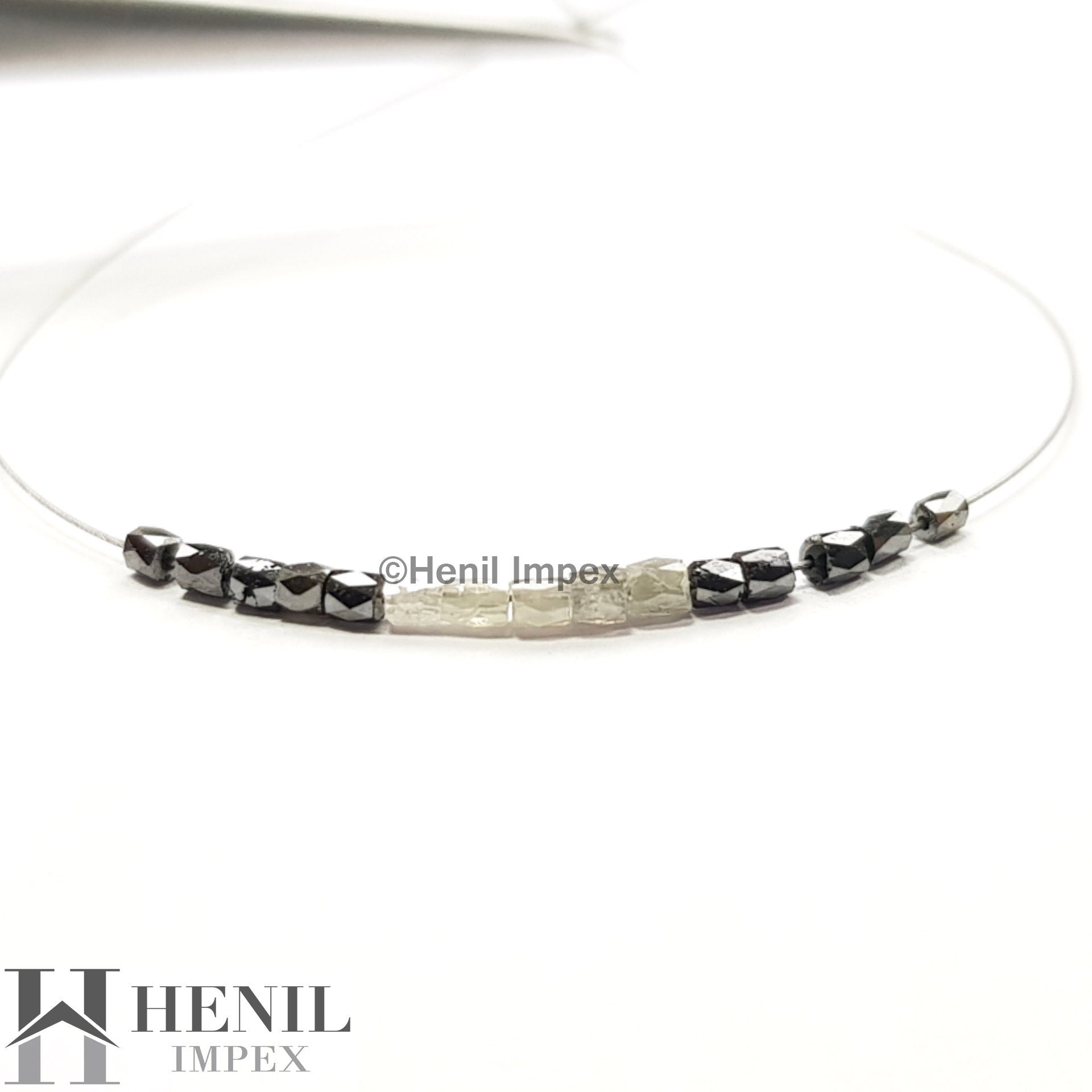 1.00 Carat Lot Natural Grey Black Color Tube Diamond Beads wt Drilled Hole