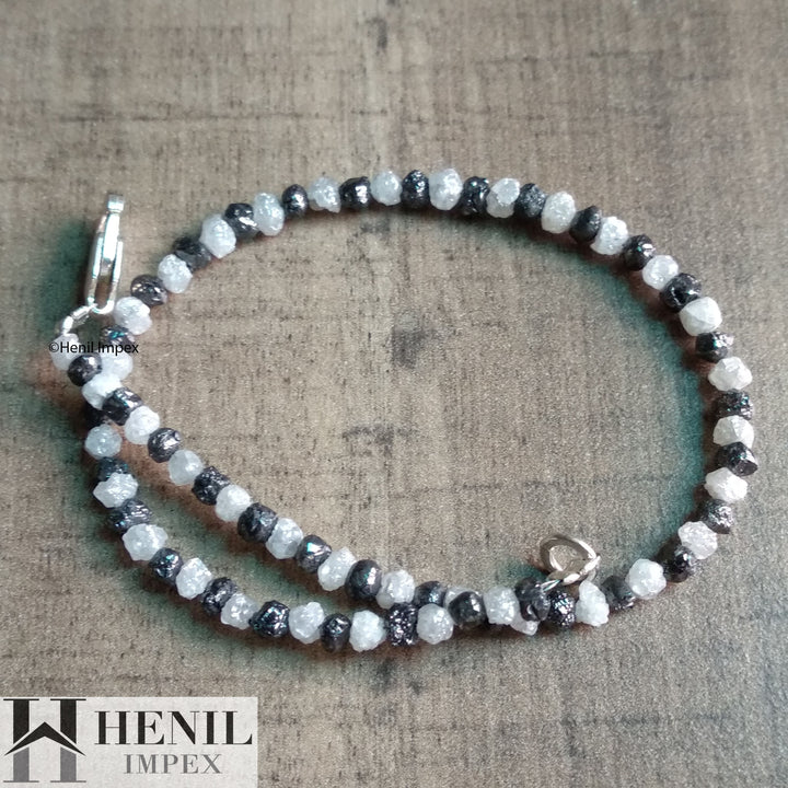 11+ Carat Natural White & Black Color Rough Loose Diamond Beads 6.50 Inch Bracelet / Strand, Conflict Free Rough Diamond