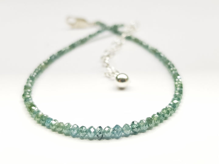 Natural Blue Diamonds, 7.00 ct Wholesale Fancy Sparkling Blue Greenish Diamonds Beads 6.50 Inch Bracelet with silver clasp