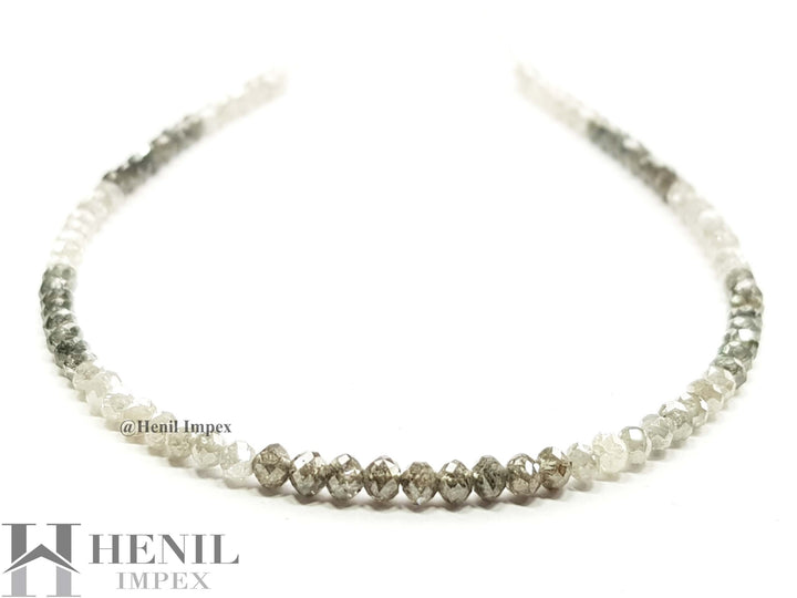 15.00 Ct Natural White Brown Color Round Polished Loose Diamond Beads 16" Strand Necklace wt Silver Clasp