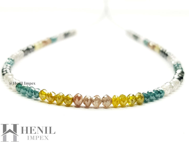 15.06 Ct Natural Multi Color Round Faceted Loose Diamond Beads 16" Necklace Strand .Silver Clasp