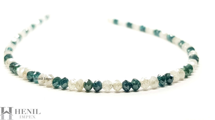 15.04 Carat Natural White Blue Color Round Polished Loose Diamond Beads 16" Strand Necklace .Silver Clasp
