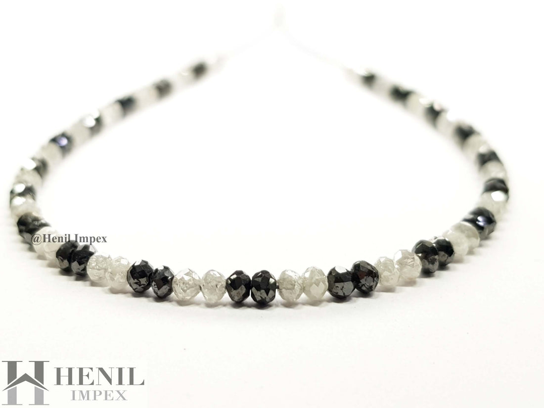 15.04 Ct Natural White Black Color Round Polished Loose Diamond Beads 16" Strand .Silver Clasp