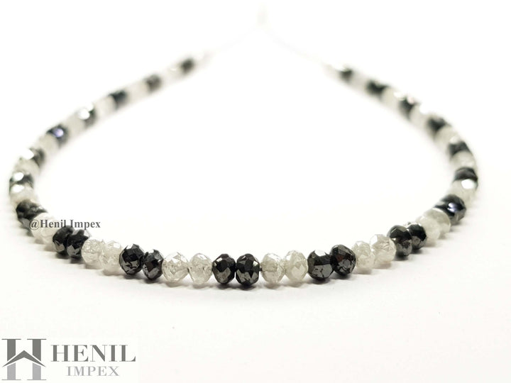 15.04 Ct Natural White Black Color Round Polished Loose Diamond Beads 16" Strand .Silver Clasp