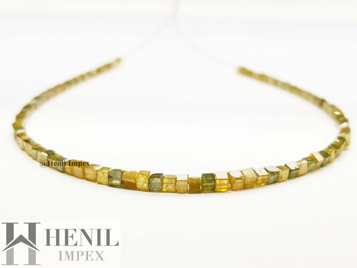 7.00 Ct Natural Yellow Color Cube Polished Loose Diamond Beads 7" Bracelet wt Silver Clasp