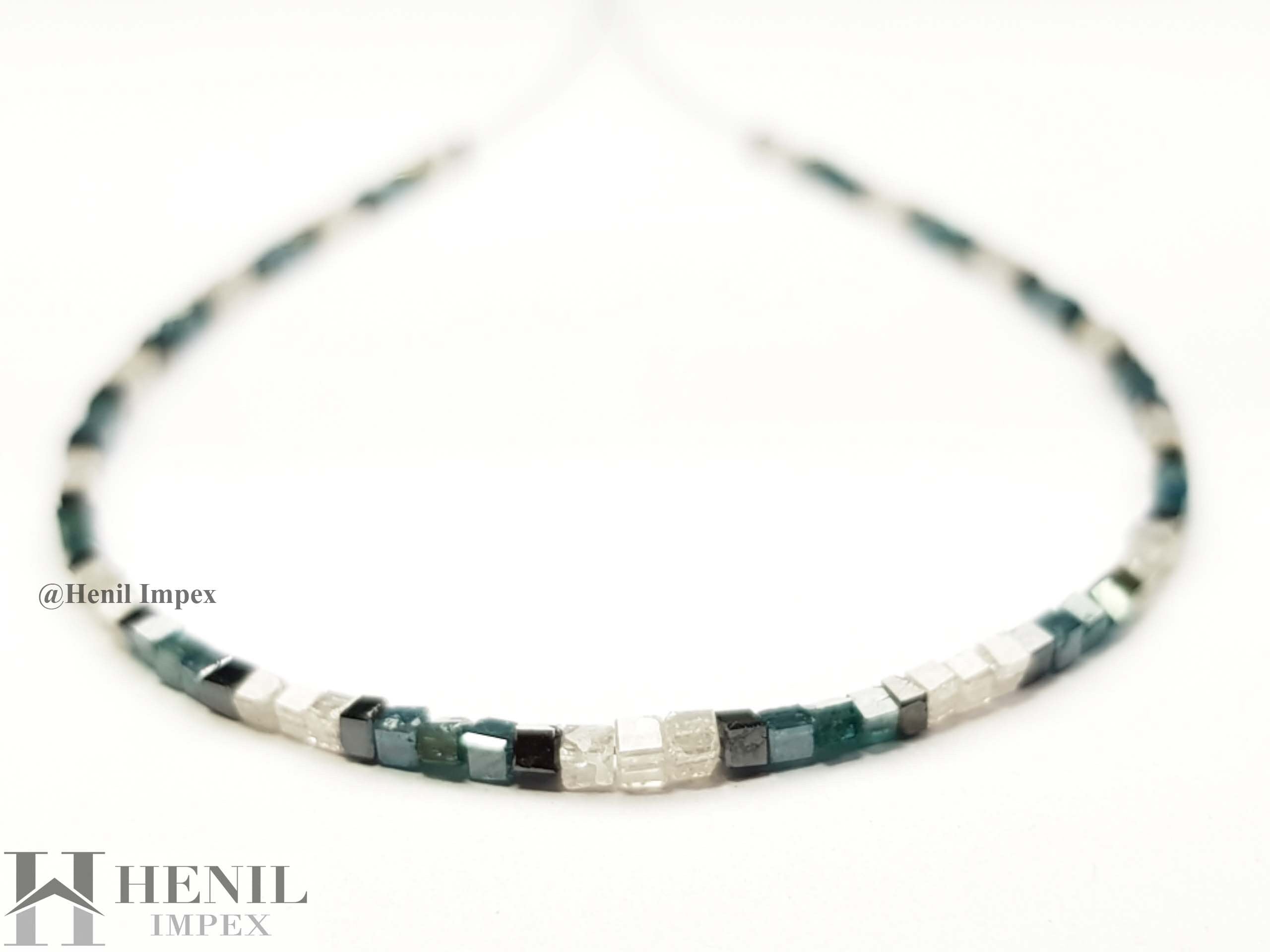 15.00 Ct Natural Multi Color Cube Polished Loose Diamond Beads 16" Strand Necklace wt Silver Clasp