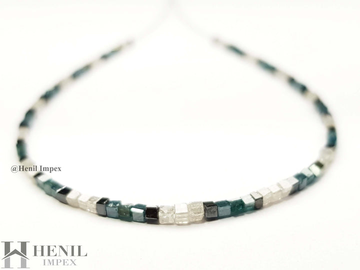 15.00 Ct Natural Multi Color Cube Polished Loose Diamond Beads 16" Strand Necklace wt Silver Clasp