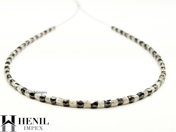 6.08 Ct Natural Gray Black Color Pipe Tube Polished Loose Diamond Beads 7" Bracelet .Silver Clasp