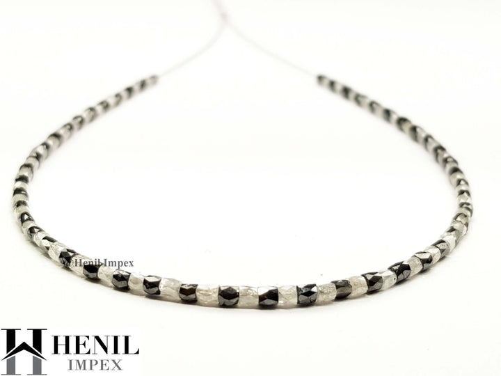 15.08 Ct Natural Gray Black Color Pipe Tube Loose Diamond Beads 16" Strand Necklace wt Silver Clasp