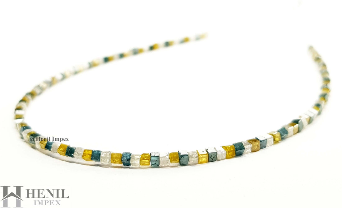 15.00 Ct Natural Multi Color Cube Polished Loose Diamond Beads 16" Strand Necklace wt Silver Clasp
