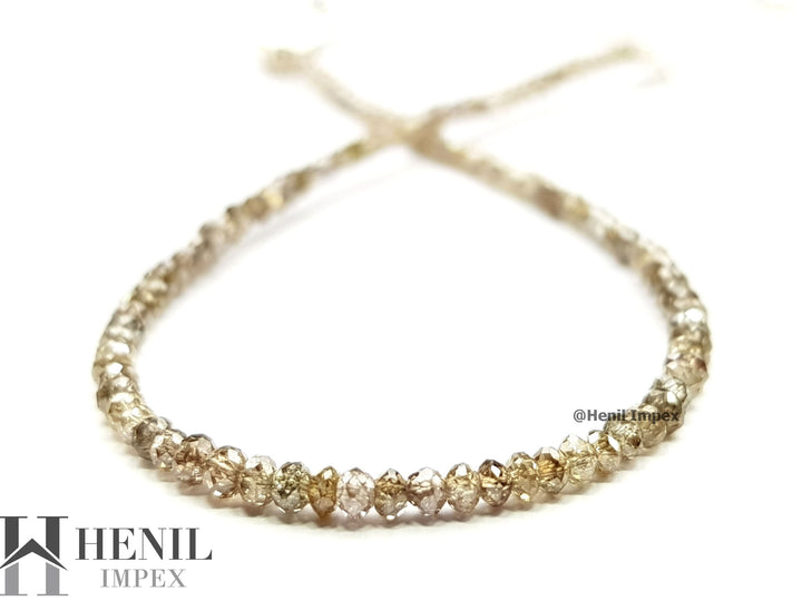 15.00 Ct Natural Brown Color Round Polished Loose Diamond Beads 16" Strand Necklace wt Silver Clasp