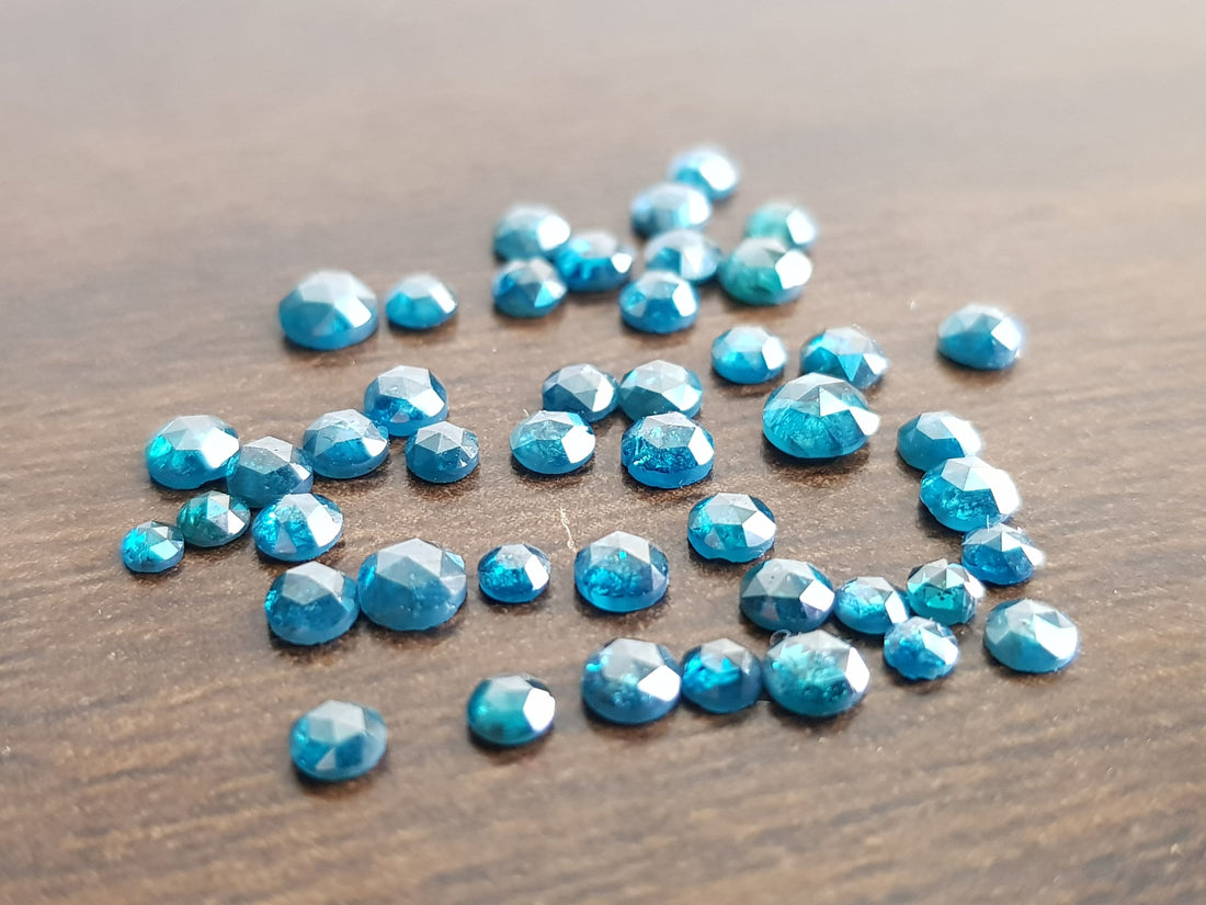 5 Pieces, 3.0 to 3.5 mm Sparkling Blue Rose Cut Cabochon Loose Diamond